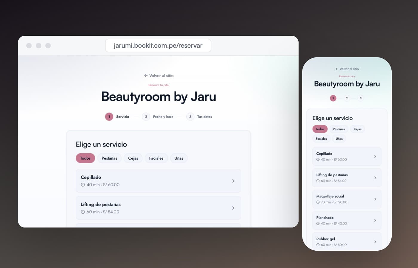 Beautyroom by Jaru: la reserva en tres pasos, en escritorio y en el celular