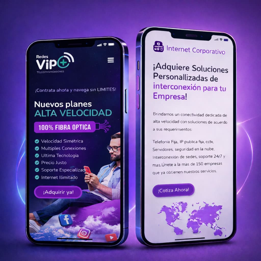 Redes VIP — vista móvil del sitio