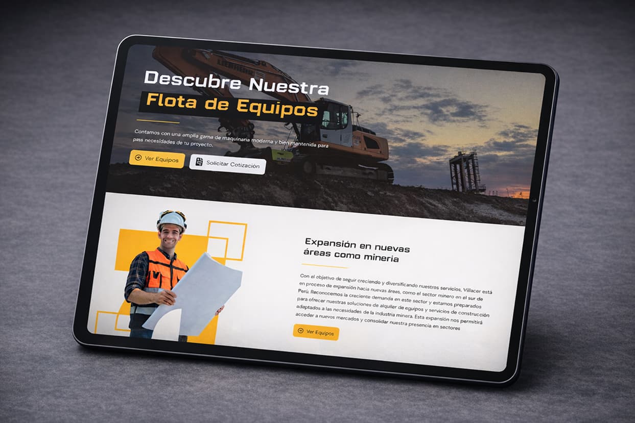 Villacer — página de flota de equipos en tablet