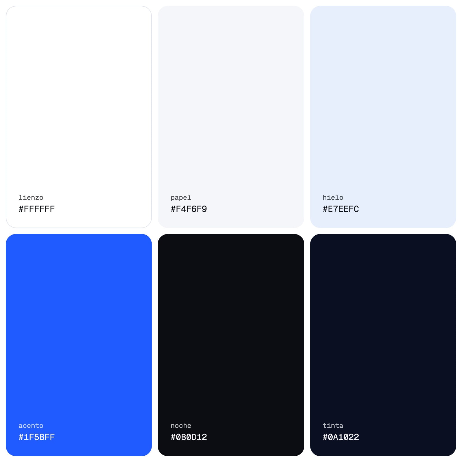 Paleta de Vendiq: lienzo, papel, hielo, el azul de acento, noche y tinta