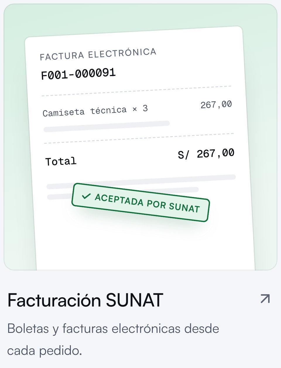 Tarjeta del módulo Facturación SUNAT: una factura electrónica aceptada por SUNAT