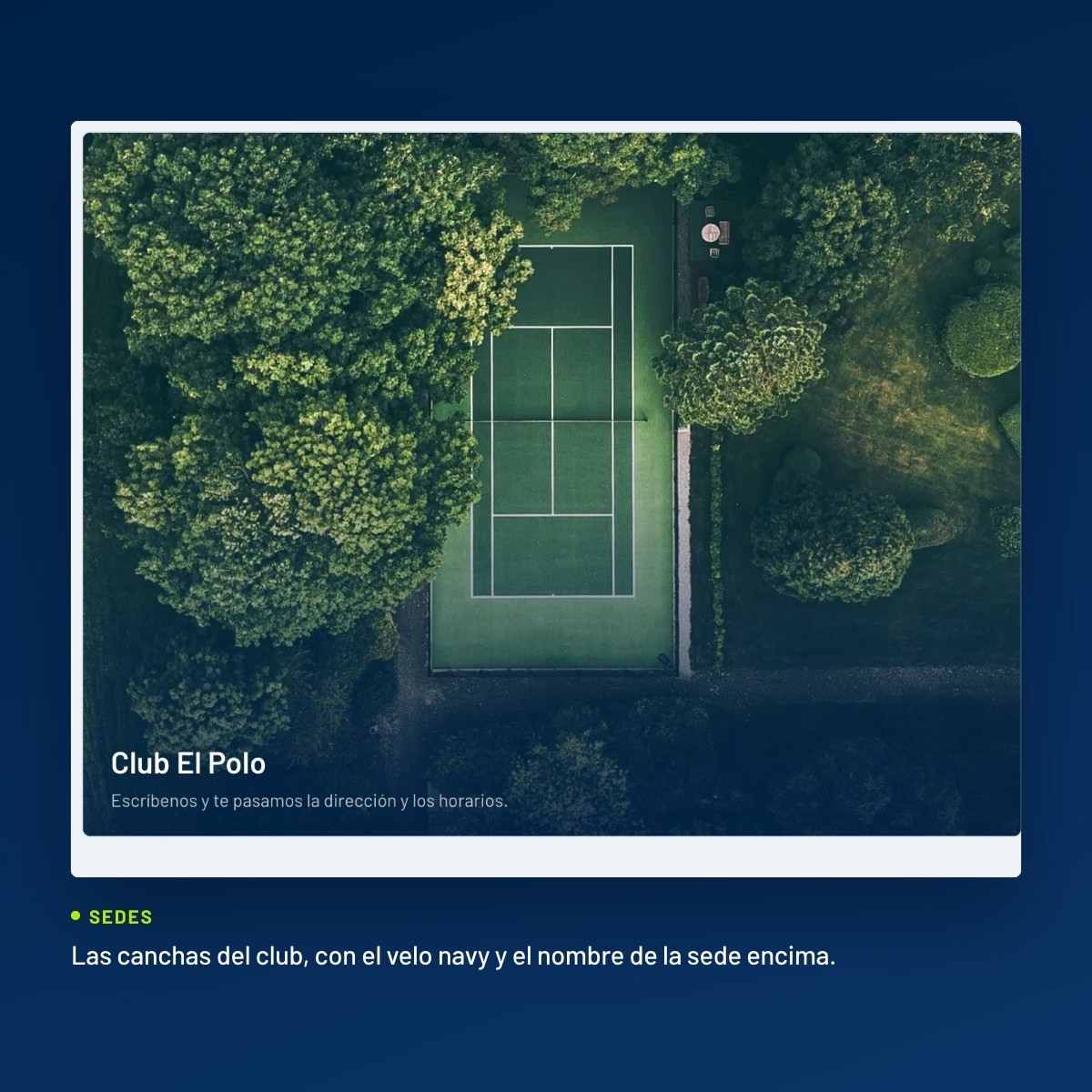 La cancha del Club El Polo a vista de dron, con el nombre de la sede encima de la foto
