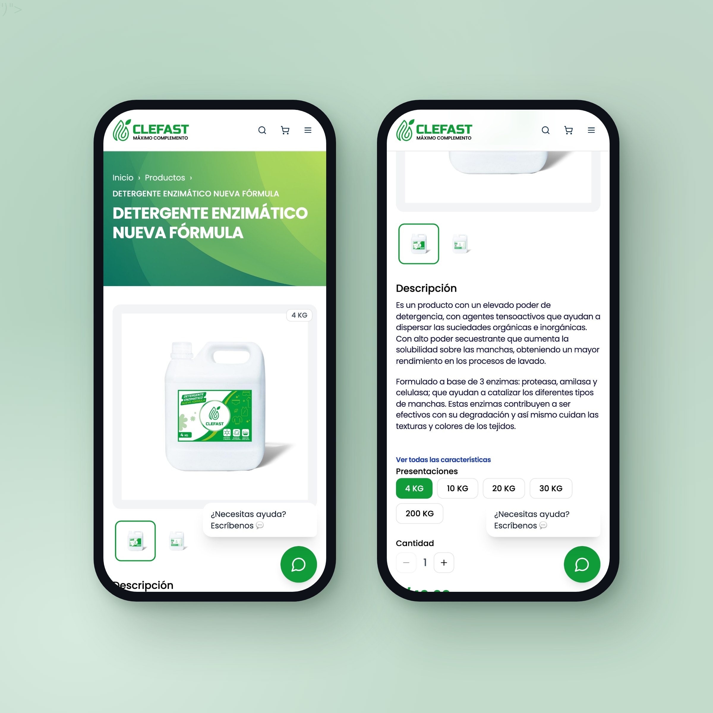 clefast.com.pe en el celular, en la ficha de producto, con sus cinco presentaciones