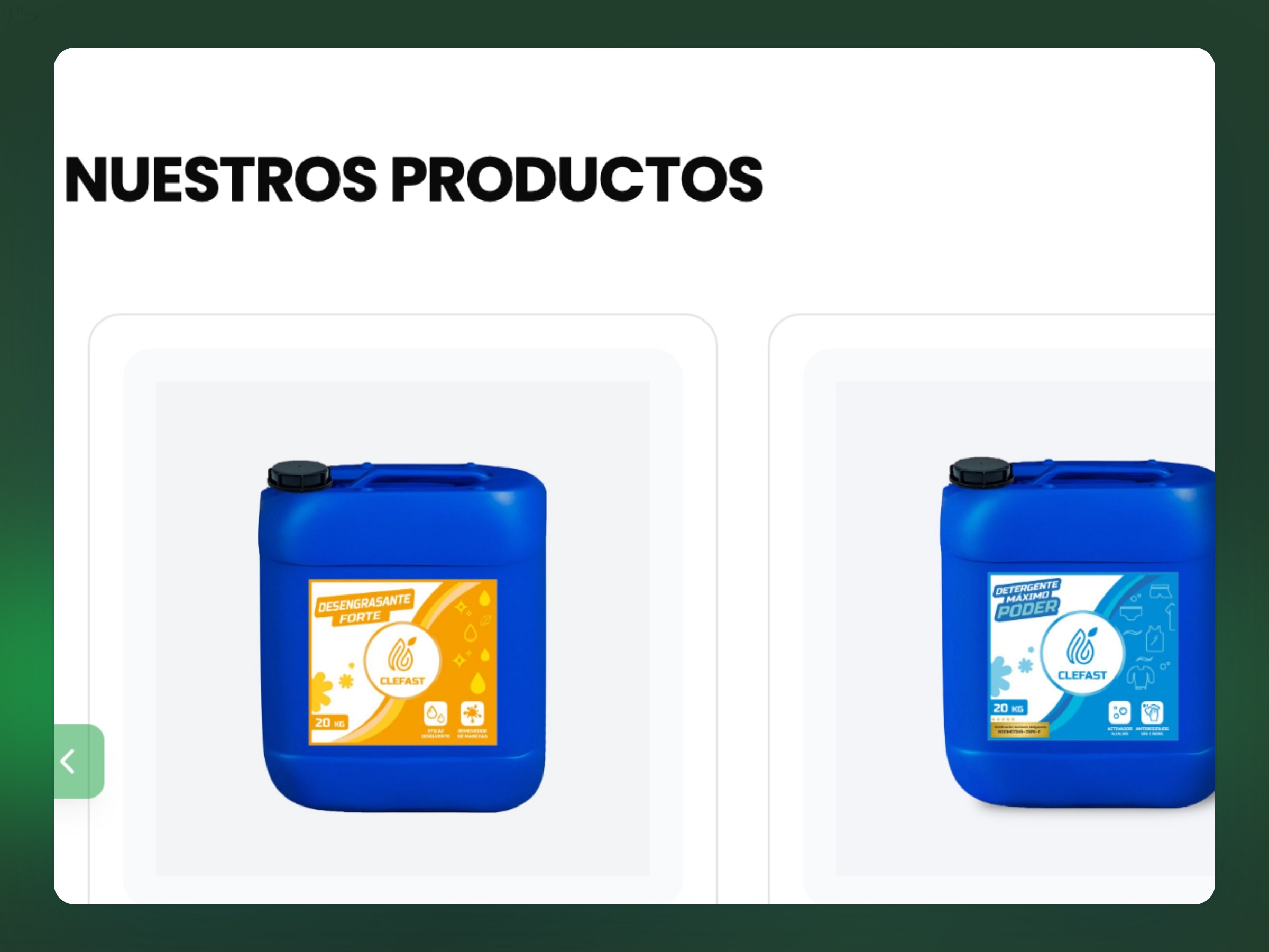 La portada de clefast.com.pe con el carrusel de productos en una ventana de navegador