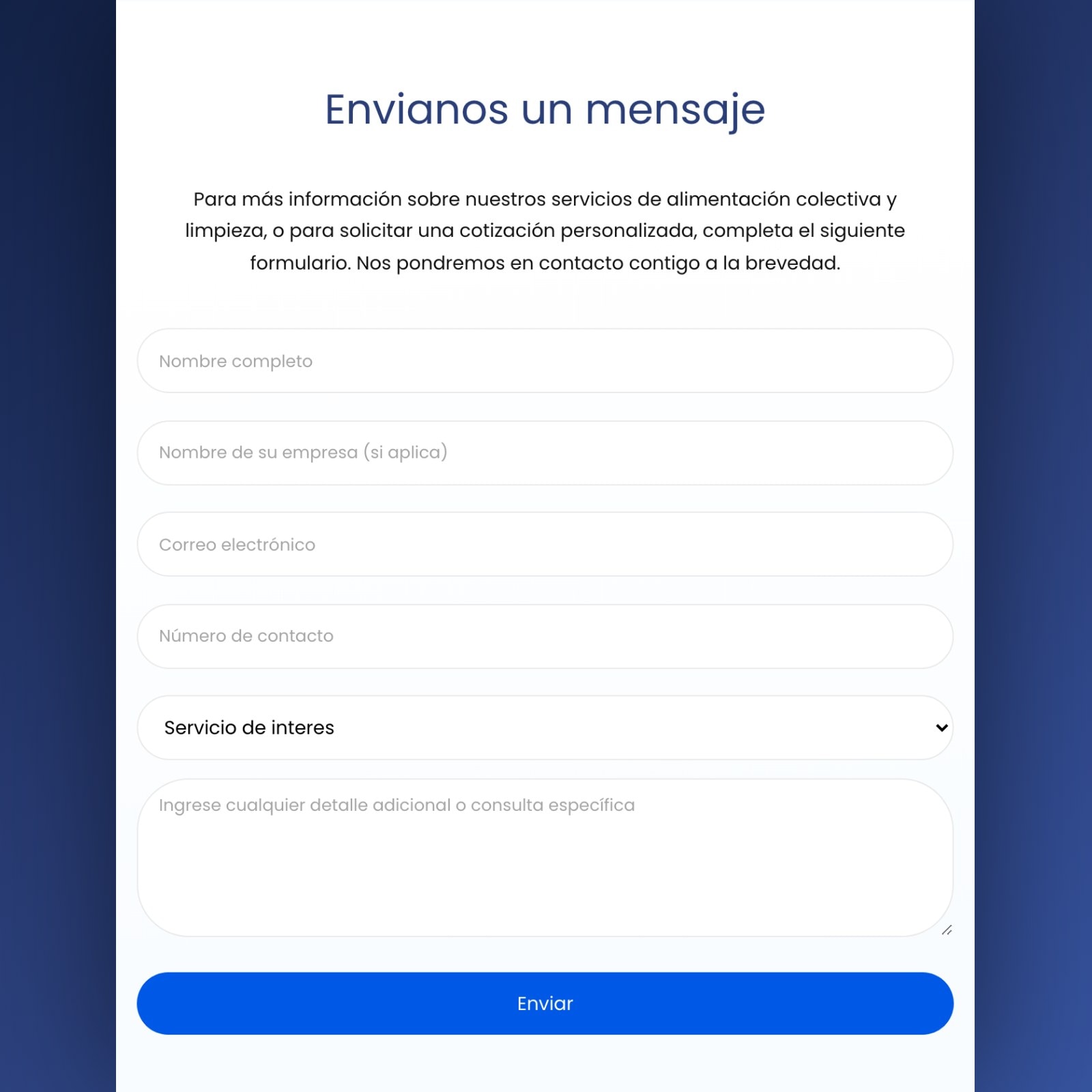 El formulario de cotización de fenalsa.com con el desplegable de servicio de interés