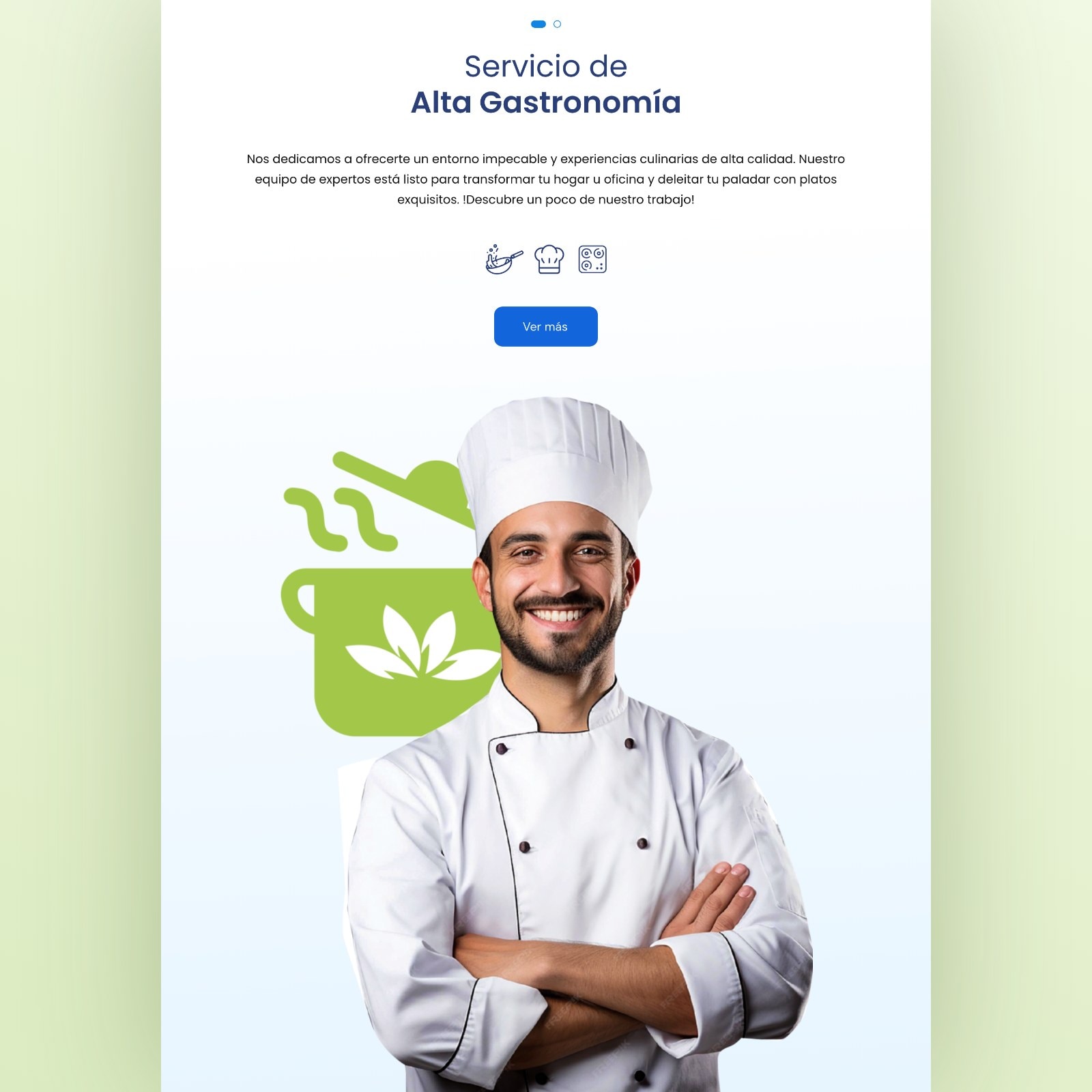 La banda de servicio de alta gastronomía de fenalsa.com, con un cocinero sobre fondo claro