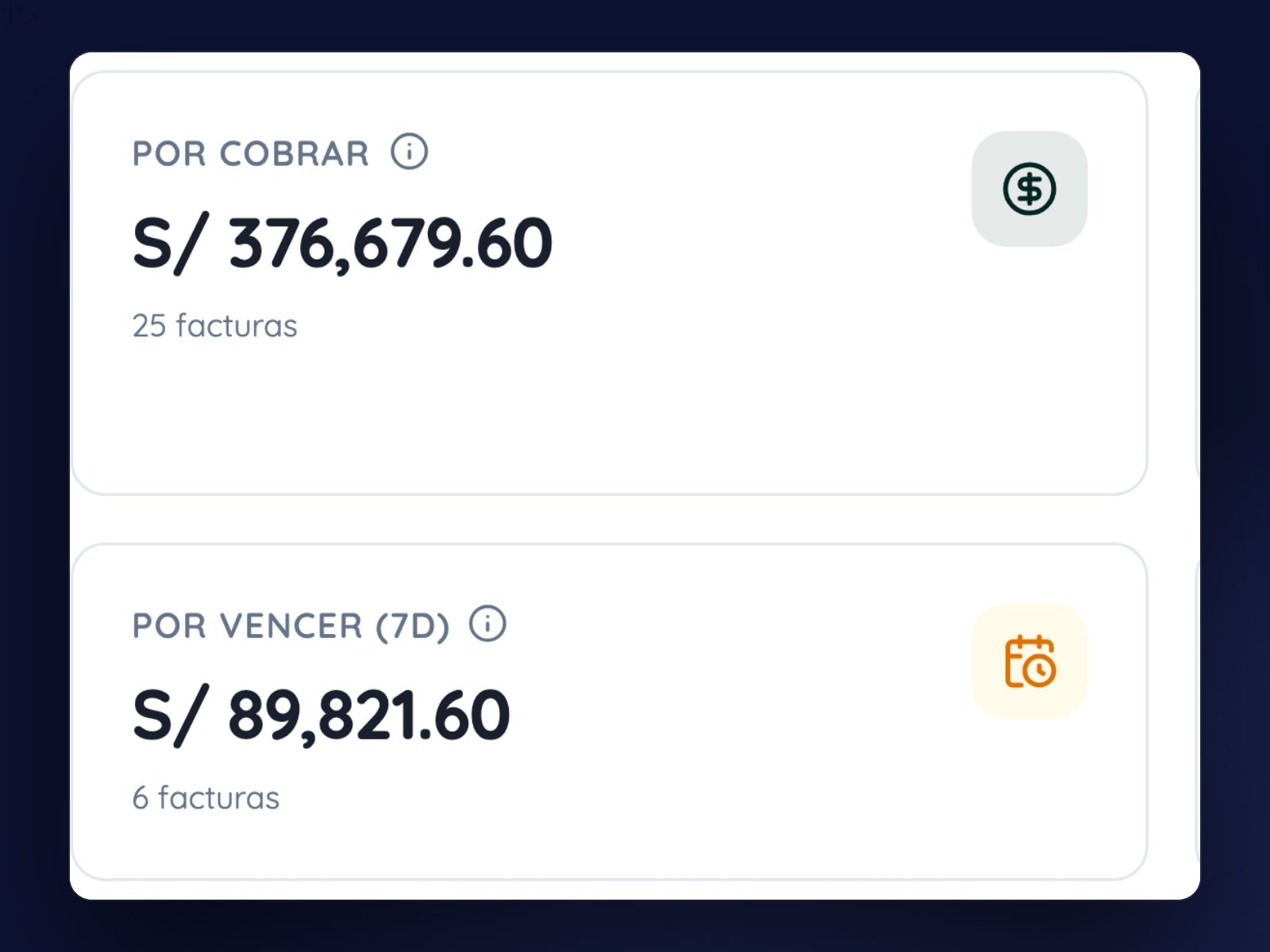 Dashboard de cuentas por cobrar de Fintrace con por cobrar, facturado neto, vencido y por vencer