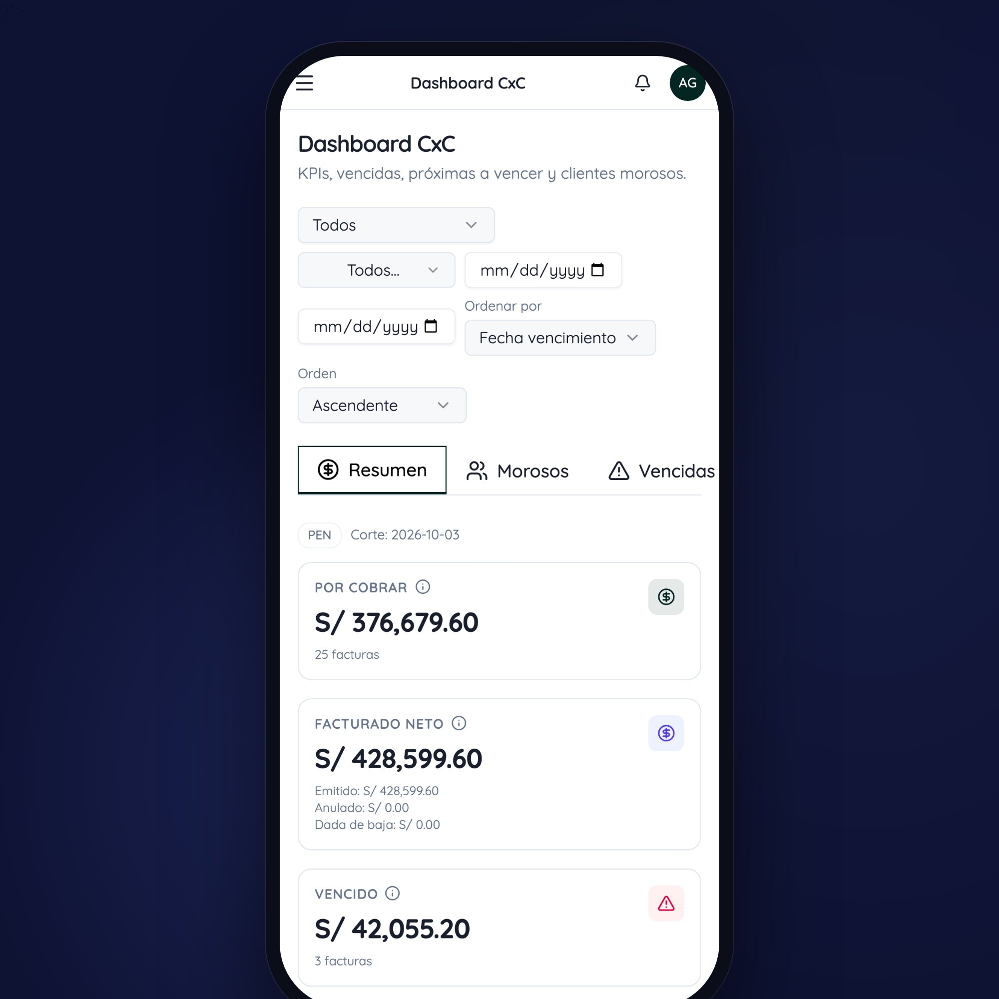 El panel de Fintrace en un teléfono