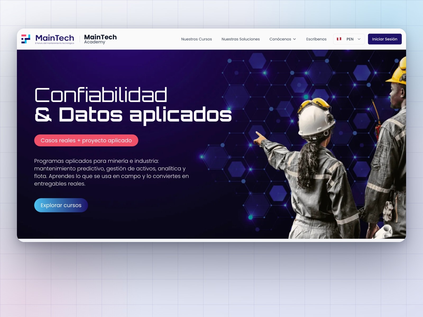 La portada de MainTech Academy con el titular «Confiabilidad & Datos aplicados»