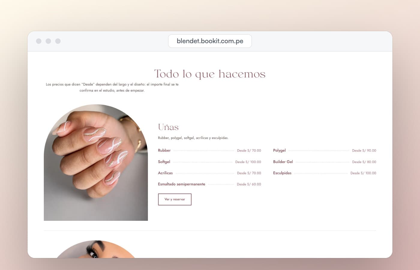 Blendet: la carta de servicios, con la duración y el precio de cada técnica